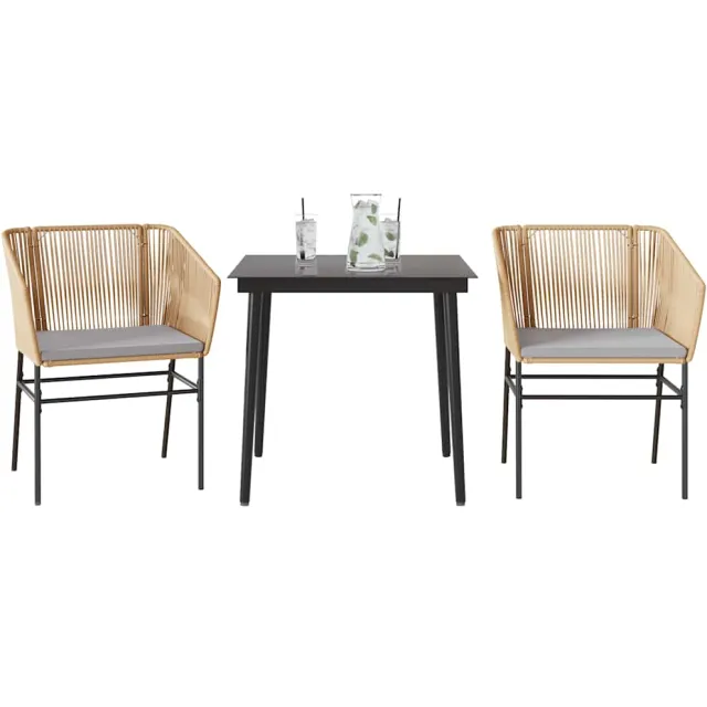 vidaXL 3-delige Tuinset met kussens poly rattan glas bruin