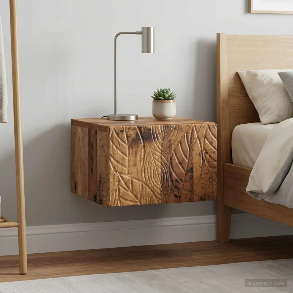 vidaXL Wandmontage Zijtafel 2 st Oud hout 34,5 x 33 x 20 cm bruin, foto 3