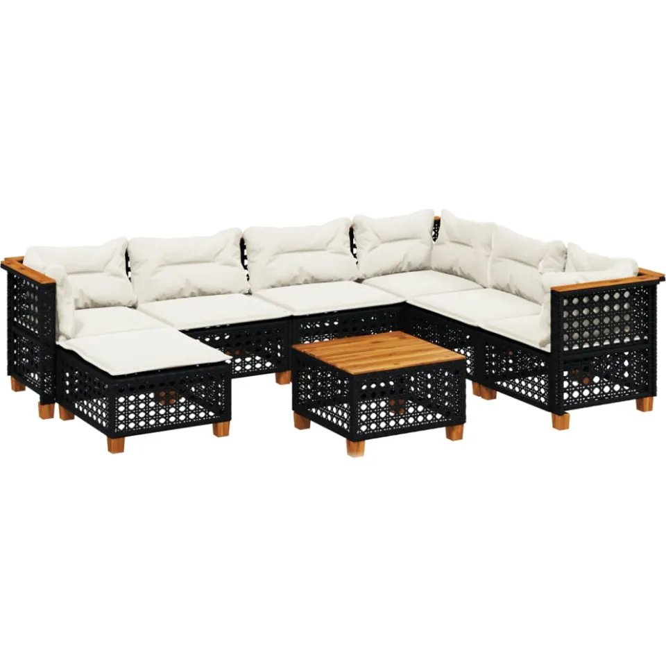 vidaXL 8-delige Loungeset met kussens poly rattan zwart