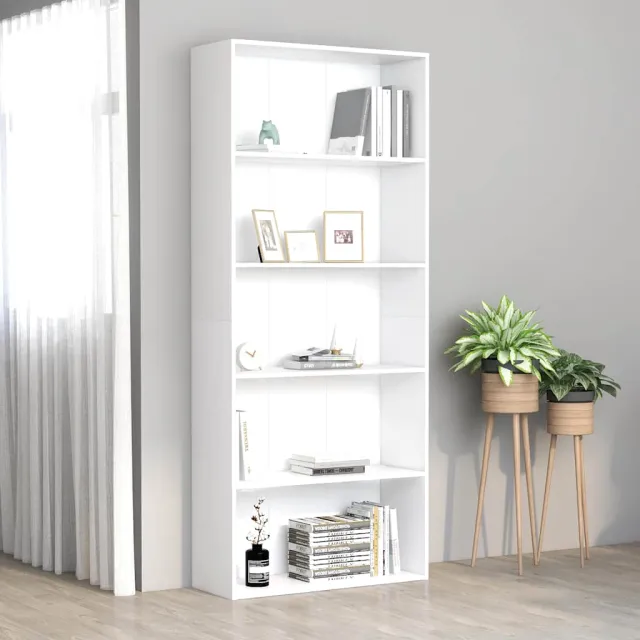 vidaXL Boekenkast met 5 schappen 80x30x189 cm bewerkt hout wit, foto 2