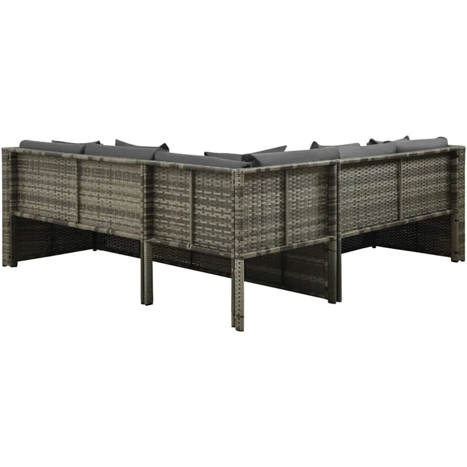 vidaXL 4-delige Loungeset met kussens poly rattan grijs, foto 3