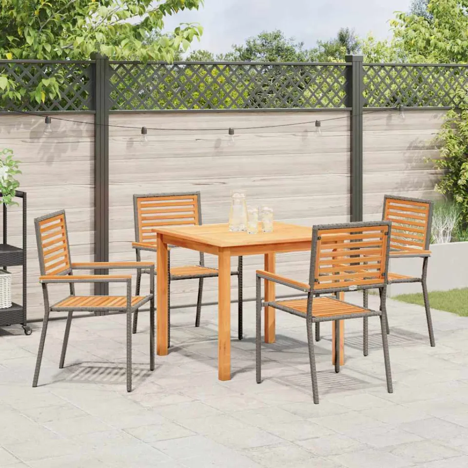 vidaXL Tuin eettafelset 5 st Grijs Massief Acaciahout, foto 3