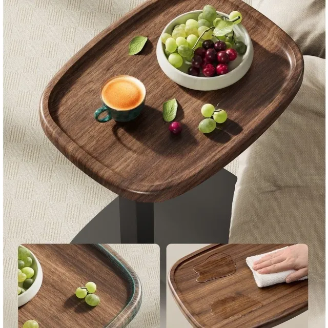 Klarven Bijzettafel Walnootkleur-zwart - Bijzettafel Bank - C-vormige Bijzettafel - Bijzettafel - Verstelbare Hoogte 4 Standen - Draagvermogen 20 kg