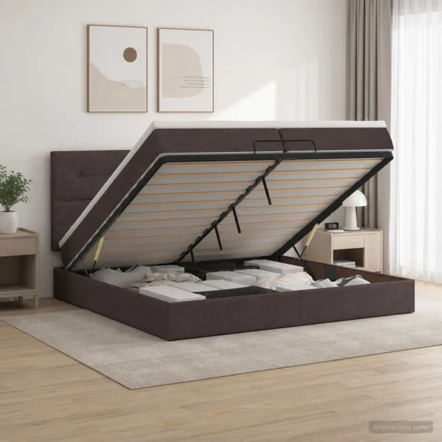 vidaXL Ottoman bed met matras Donkerbruin 200 x 200 cm Stof