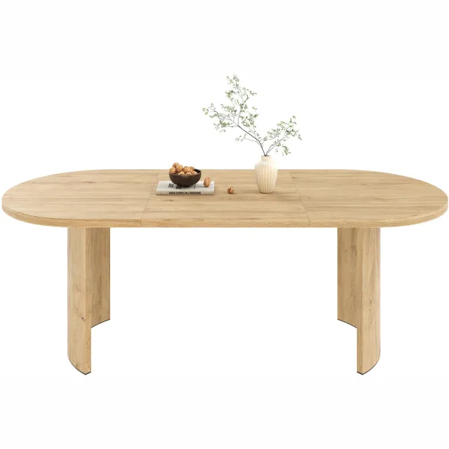 MIVRAY Eettafel - Afgeronde Hoeken En Gebogen Poten - Voor Maaltijden Met 6 Tot 8 Personen - MDF - 200 x 90 x 75 Cm - Eikenkleur