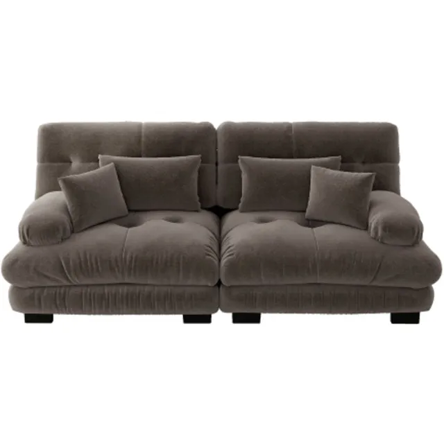 Rolipo Tweezitsbank - 2-zitsbank in wolkstijl - Chenille bank met diepe zit - Massief houten frame - Inclusief 4 kussens – Woonkamer – 220 x 77 x 81 cm – Bruin