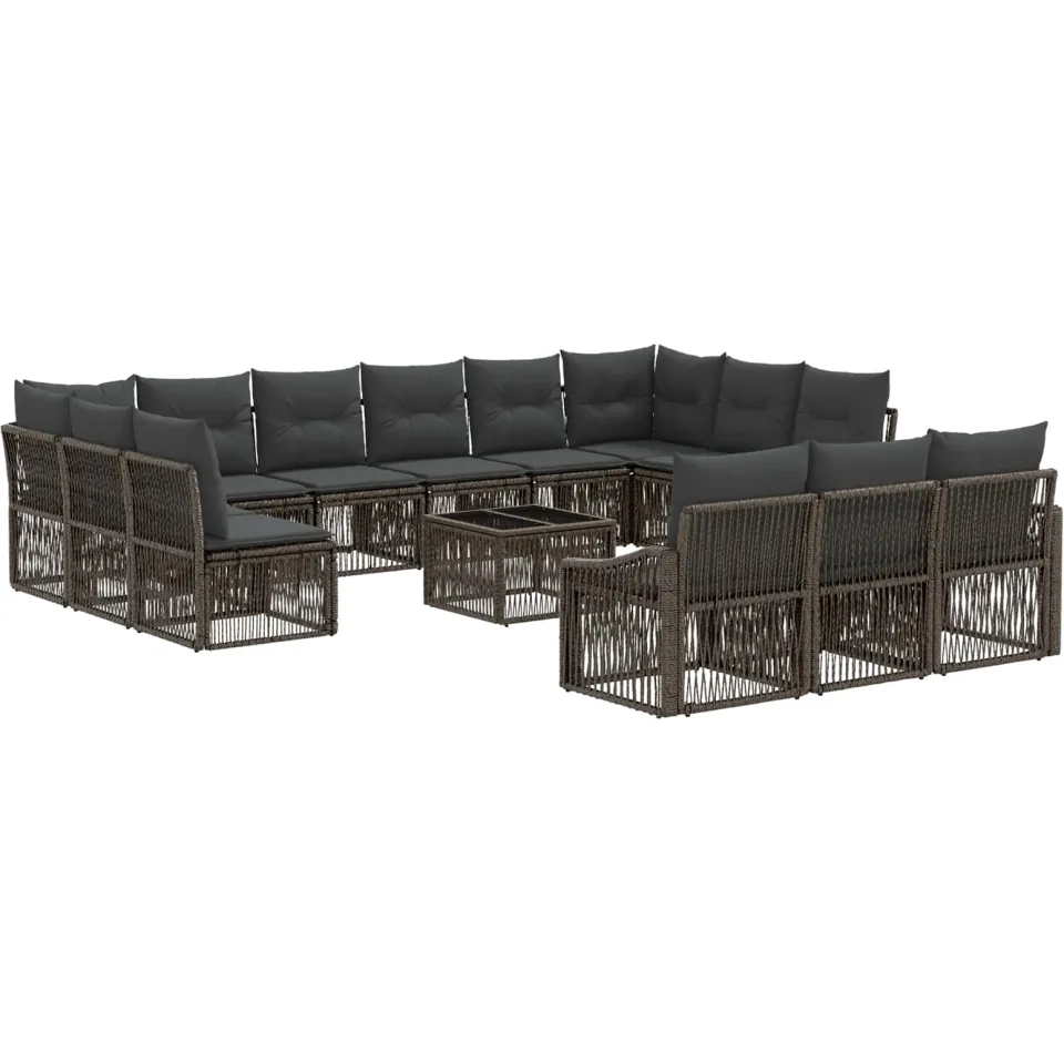 vidaXL Tuinbankenset 14 st 13-zits Grijs poly rattan, foto 3