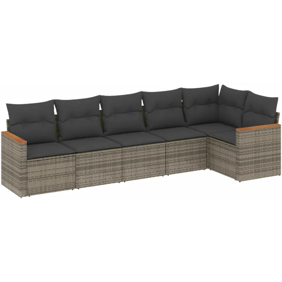 vidaXL 6-delige Loungeset met kussens poly rattan grijs, foto 3