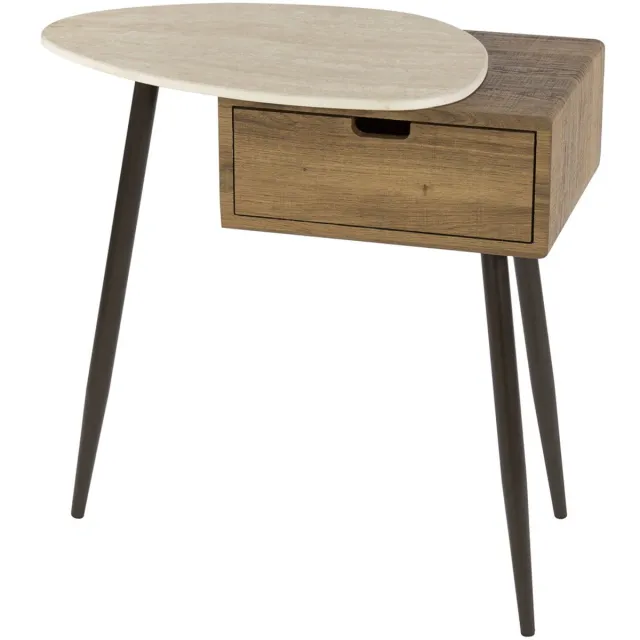 G***-M Giga Meubel Nachtkastje Travino Links - Hout/Travertin - 60x35x60cm Off White