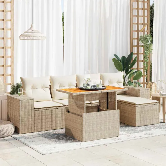 vidaXL 6-delige Loungeset met kussens poly rattan beige, foto 2