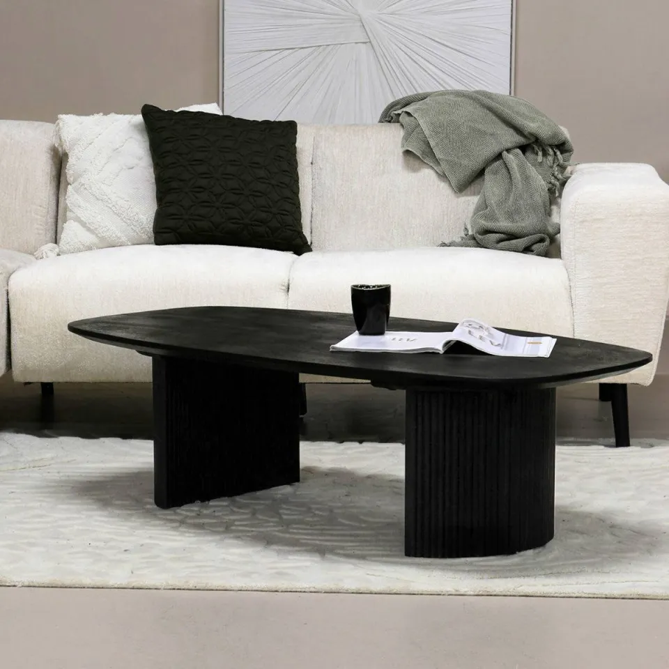 Giga Meubel Salontafel Feline - Deens Ovaal - Zwart - Mangohout - 130cm, foto 3