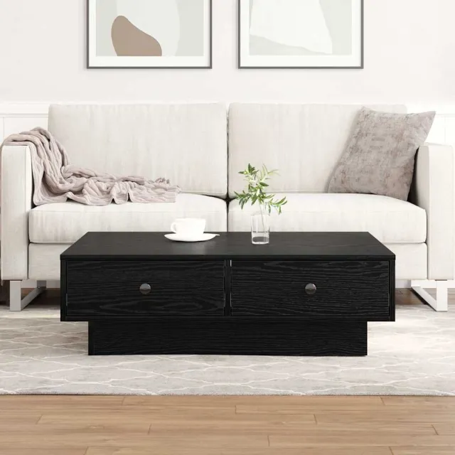 vidaXL Salontafel Zwart Eiken 90 x 90 x 28 cm Bewerkt hout