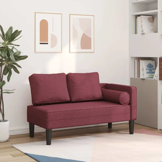 vidaXL Chaise longue met kussens stof wijnrood, foto 2