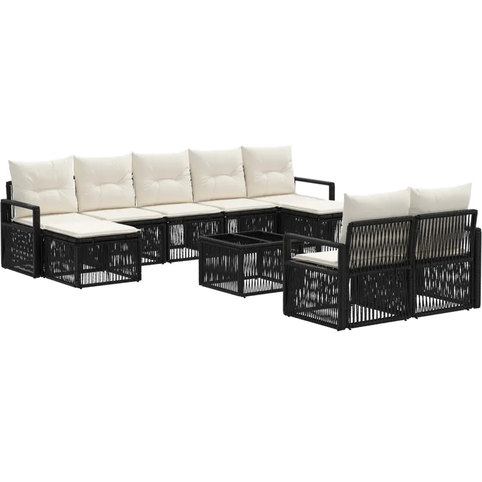 vidaXL Tuinbankenset 10 st Zwart poly rattan, foto 3