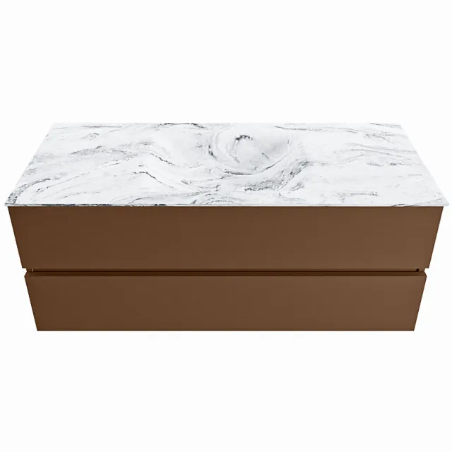 Mondiaz VICA-DLUX 120cm badmeubel onderkast Rust 2 lades. Inbouw wastafel CLOUD midden 1 kraangat, kleur Glace.