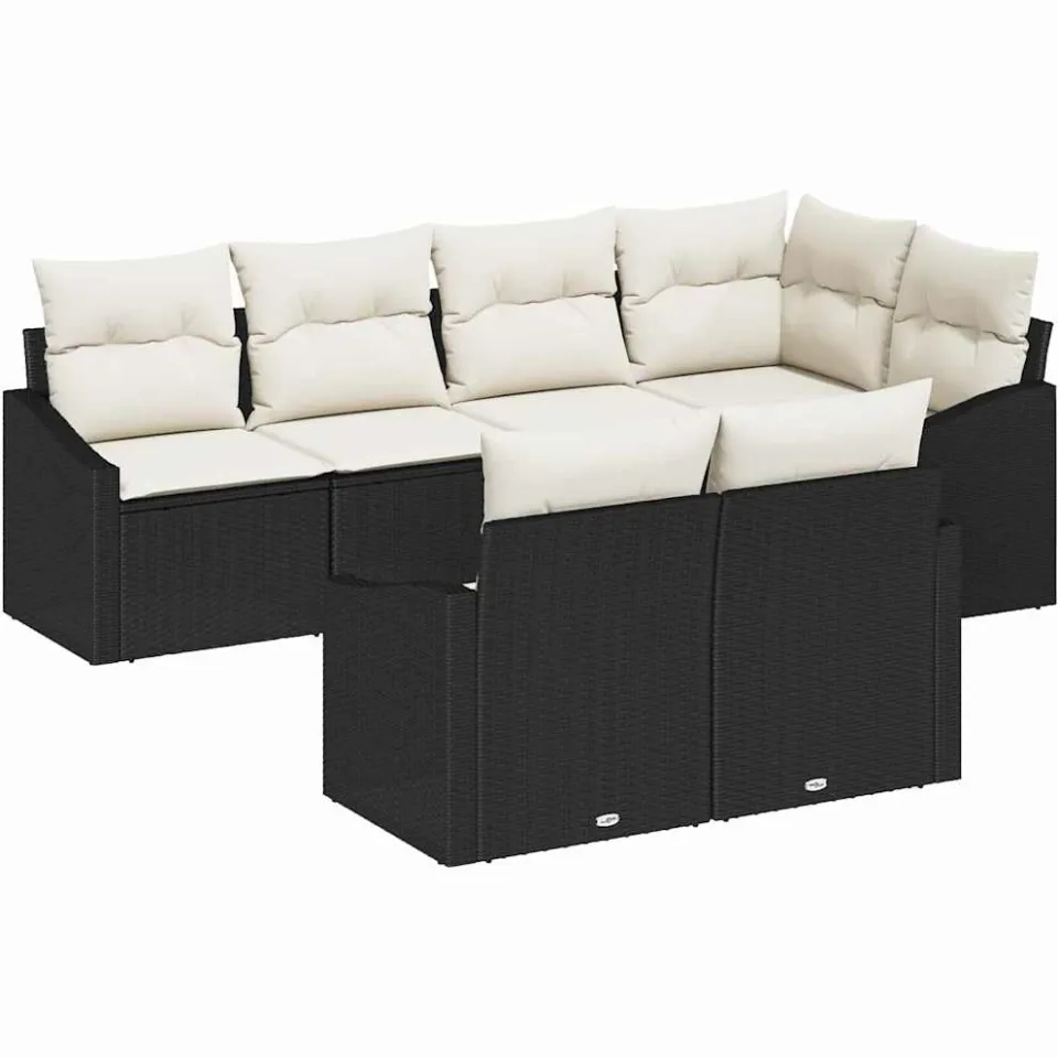 vidaXL Bankstel 7 st Zwart poly rattan