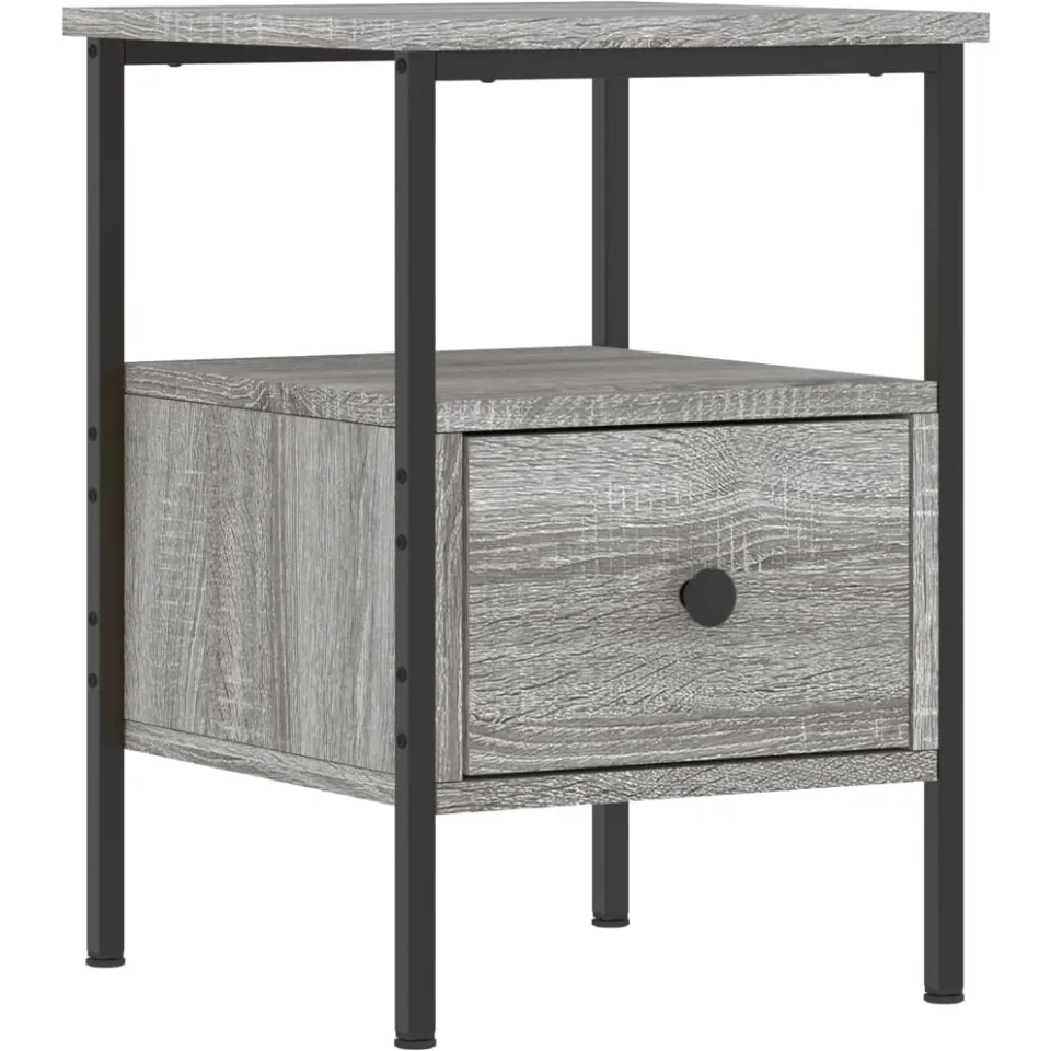vidaXL Nachtkastje 34x36x50 cm bewerkt hout grijs sonoma eikenkleurig, foto 3