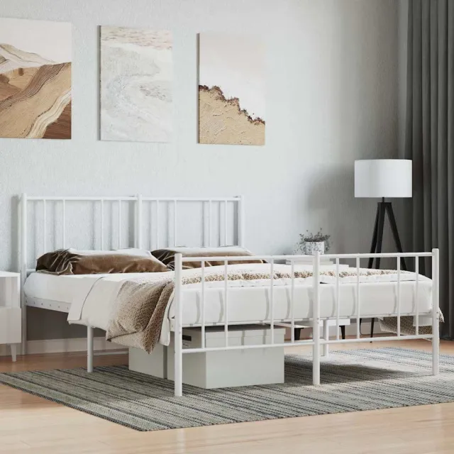 vidaXL Bedframe met hoofd- en voeteneinde metaal wit 140x190 cm