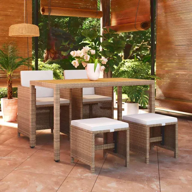 vidaXL 5-delige Tuinset met kussens poly rattan beige, foto 2