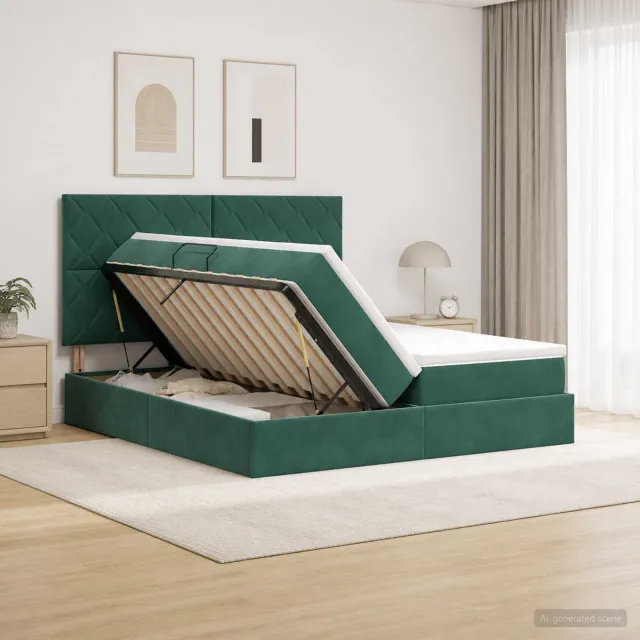 vidaXL Opslag bed met hoofdeinde Donkergroen 200 x 200 cm Fluweel