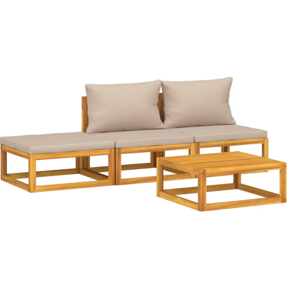 vidaXL 4-delige Loungeset met taupe kussens massief hout Bruin