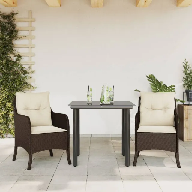 vidaXL 3-delige Tuinset met kussens poly rattan bruin, foto 2