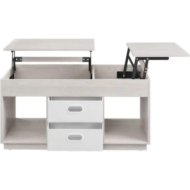 Klarven Salontafel Beige - Salontafel met Opbergruimte - Salontafel met Lade - Salontafel - Opklapbaar Tafelblad, 2 Lades en Verborgen Vakken