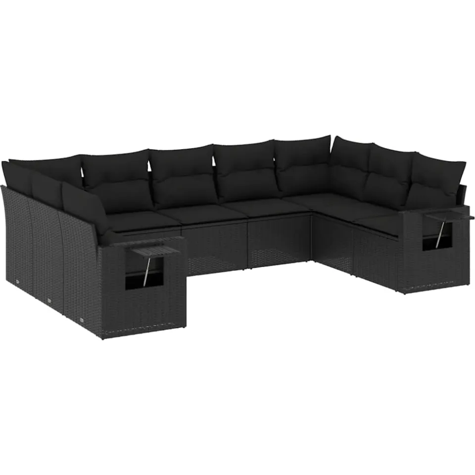 vidaXL 9-delige Loungeset met kussens poly rattan zwart, foto 3