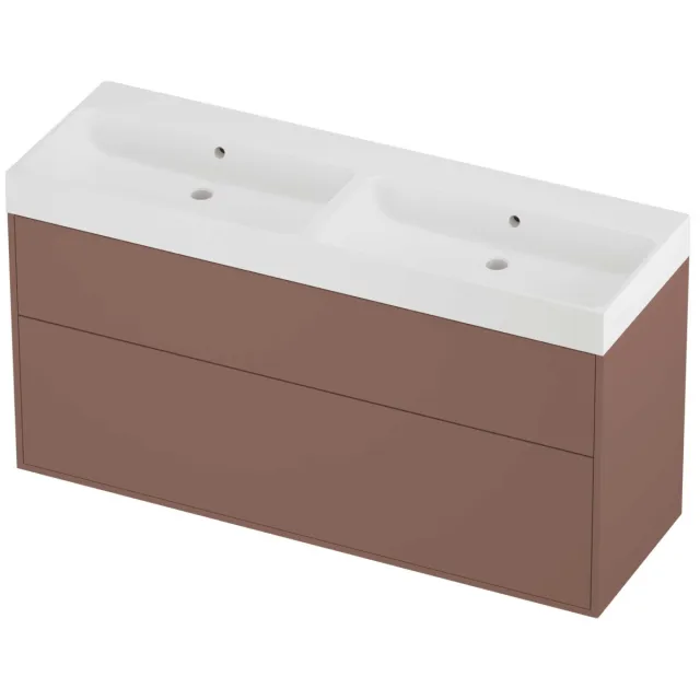 Proline Podium Badmeubelset Polystone Loft Dubbel 140x46x75 cm Mat White Beauty Blush Rosé Goud