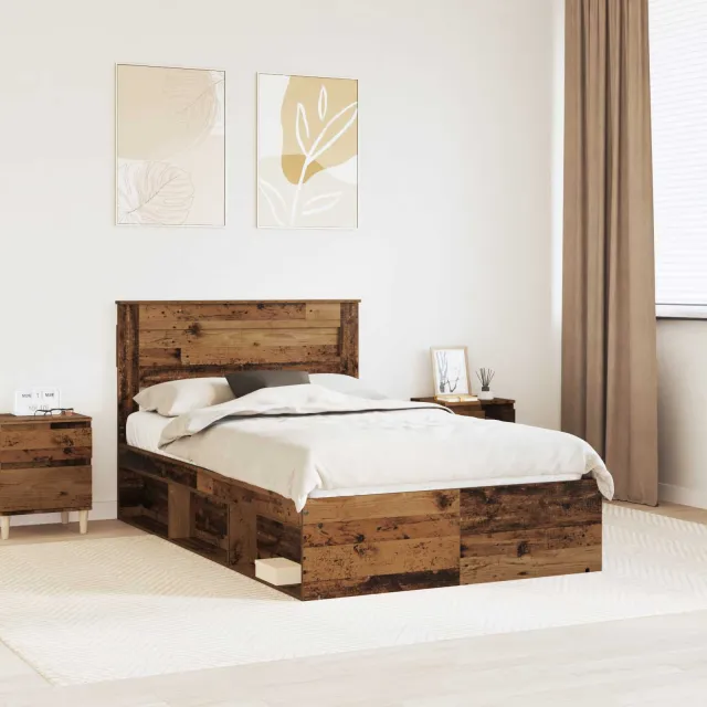 vidaXL Bedframe Effen Oudhout 135 x 190 cm Massief grenenhout Bruin
