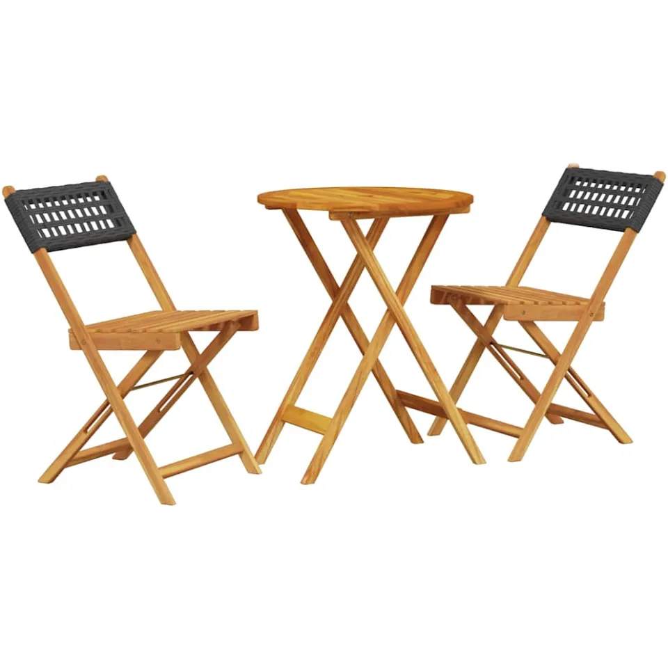 vidaXL 3-delige Bistroset poly rattan en massief hout zwart