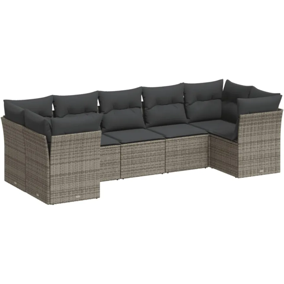vidaXL 7-delige Loungeset met kussens poly rattan grijs, foto 3