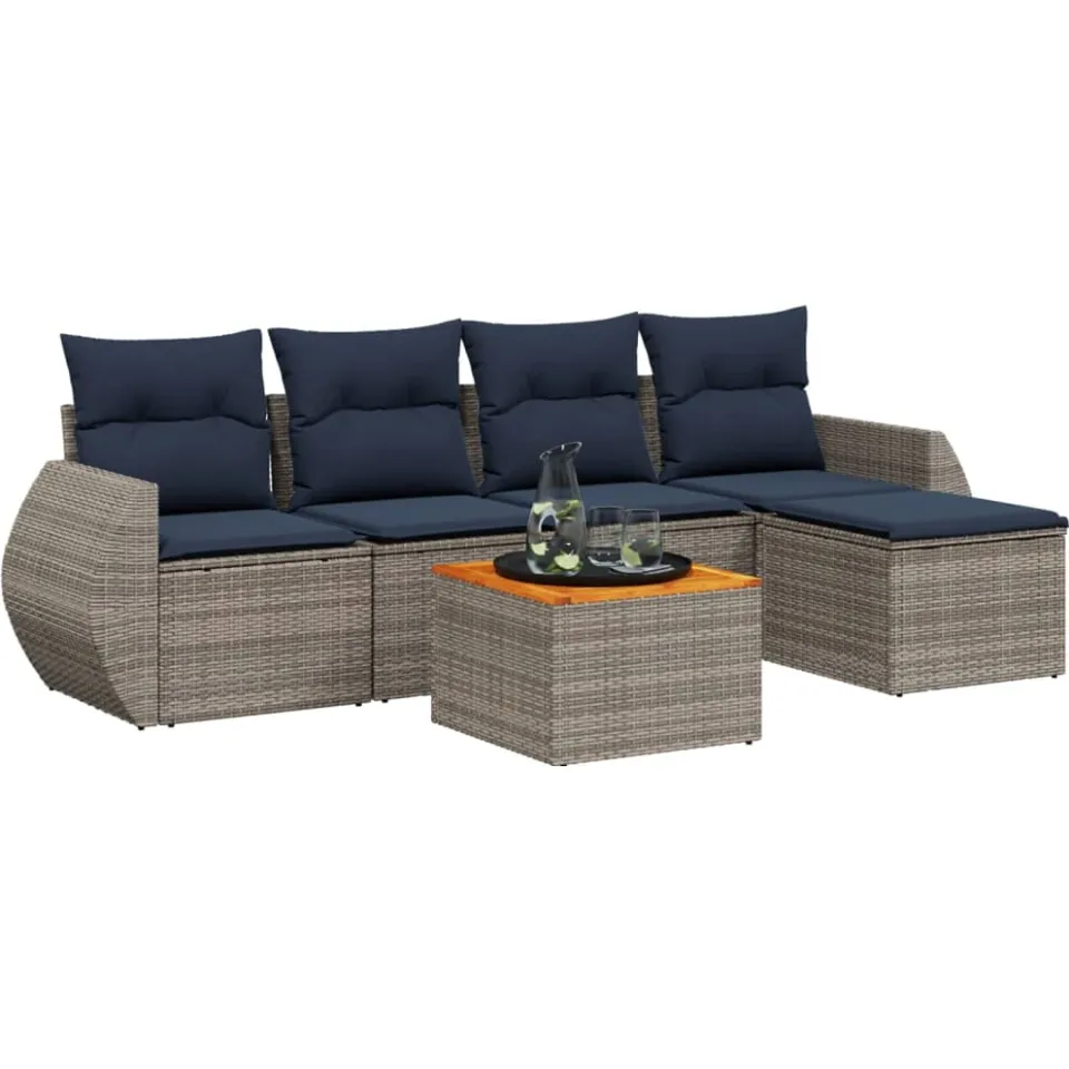 vidaXL 6-delige tuinbankset met kussens, grijs polyrotan, foto 4