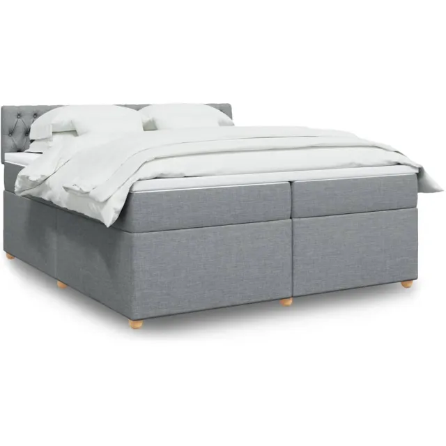 vidaXL Boxspring met matras stof lichtgrijs 200x200 cm grijs