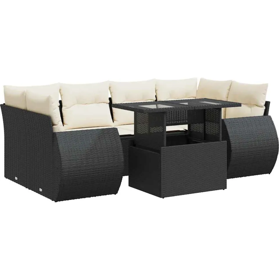 vidaXL 7-delige Loungeset met kussens poly rattan zwart, foto 3
