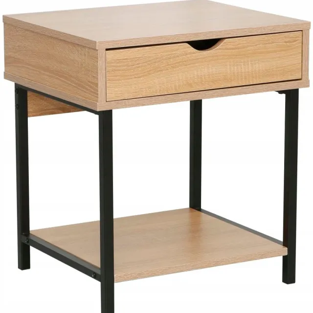 Furnitex SN6-FX - Nachtkastje - Natuurlijk eiken - Zwart metalen frame - Eén lade