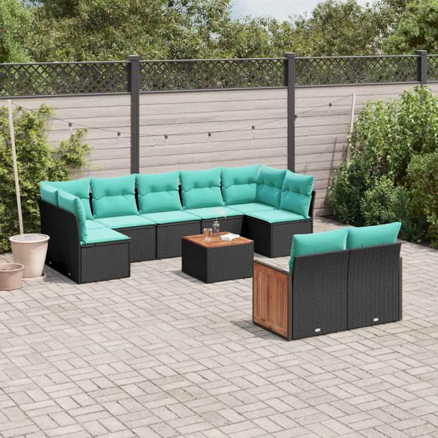 vidaXL 10-delige tuinbankset met kussens van zwart polyrotan, foto 2