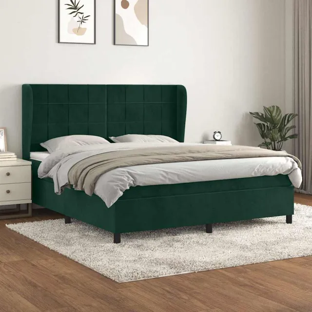 vidaXL Boxspring met matras fluweel donkergroen 160x200 cm groen