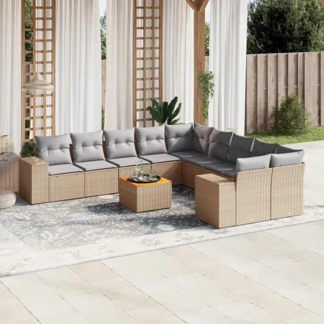 vidaXL 11-delige Tuinset met kussens poly rattan beige, foto 2