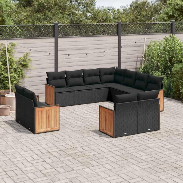 vidaXL 11-delige Loungeset met kussens poly rattan zwart, foto 2