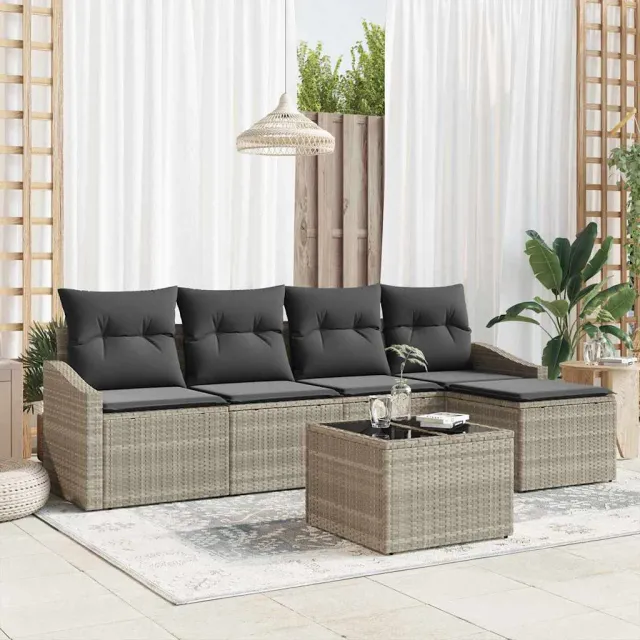 vidaXL Bankstel 6 st Lichtgrijs poly rattan, foto 2