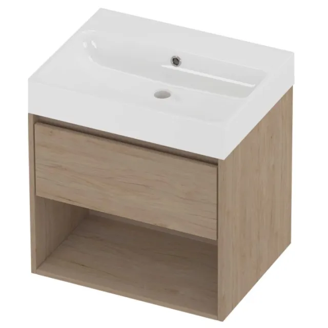 Proline Podium Badmeubelset Polystone Loft Schap 60x46x62 cm Glans Wit Ideal Oak Eiken