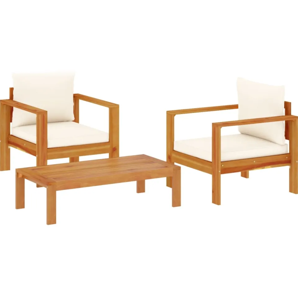 vidaXL 3-delige Loungeset met kussens massief acaciahout crème, foto 3
