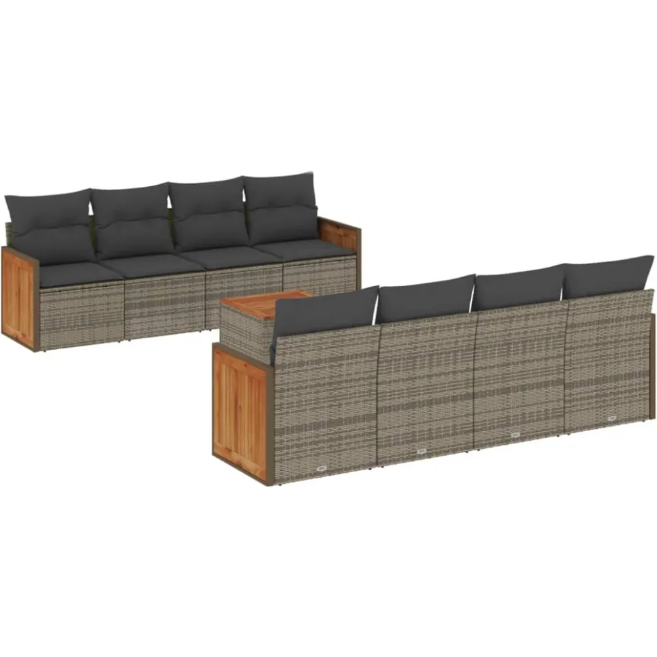 vidaXL 9-delige Loungeset met kussens poly rattan grijs, foto 3