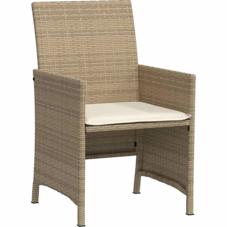 vidaXL 3-delige Bistroset met kussens poly rattan beige, foto 4