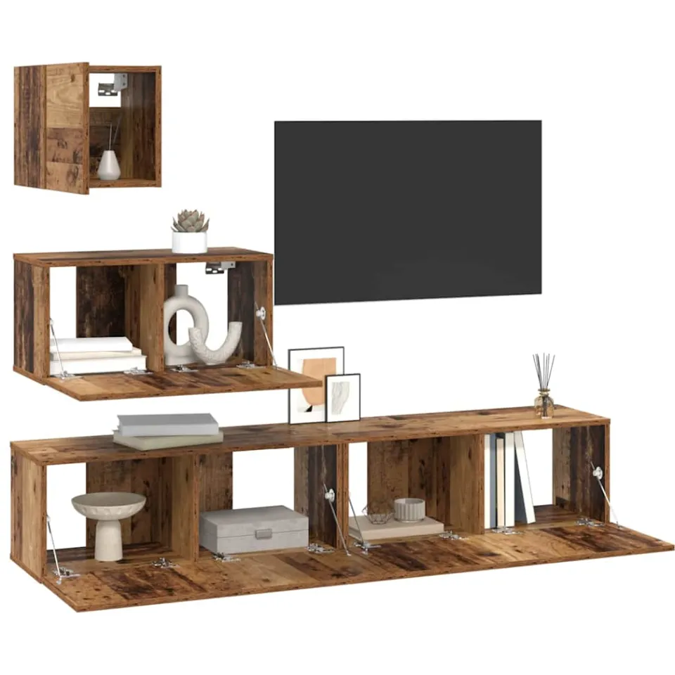 vidaXL Tv-meubelset 4 st 80 x 30 x 30 cm Oud Hout Bruin