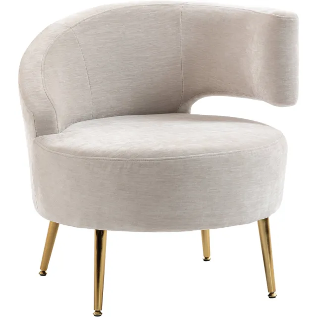 Homona Loungefauteuil - Met Chenille-stof en goudkleurige stalen poten - 69 x 65 x 67 cm - Crèmewit