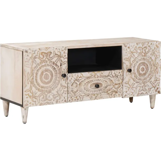 vidaXL TV-kast Wit 105 x 33,5 x 46 cm Massief Mango Hout