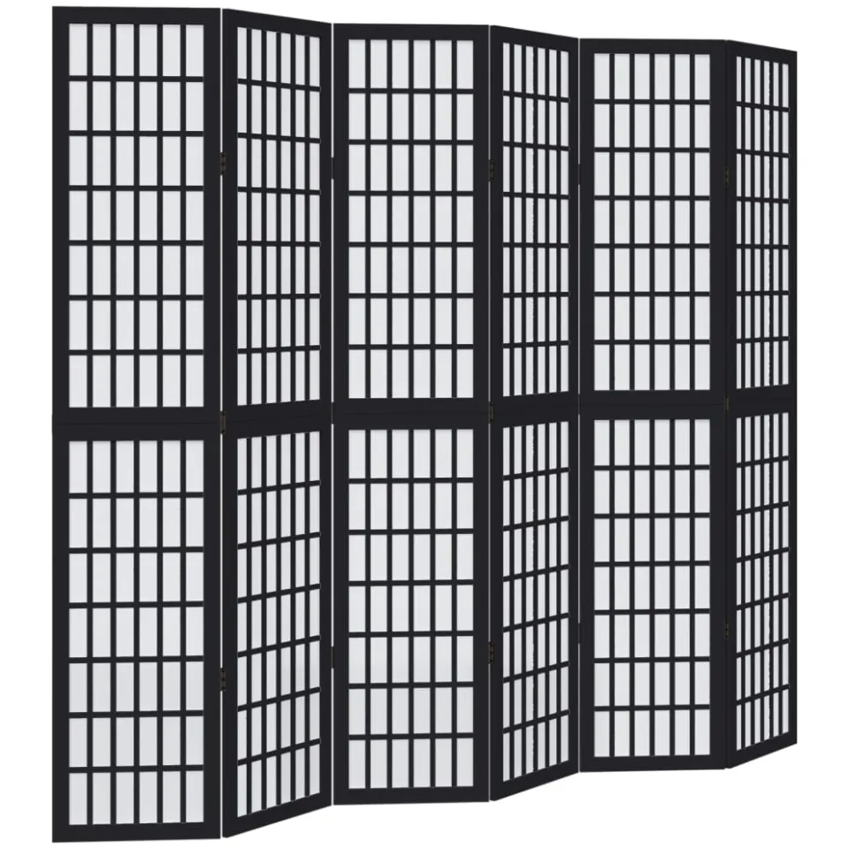 vidaXL Kamerscherm met 6 panelen massief paulowniahout zwart