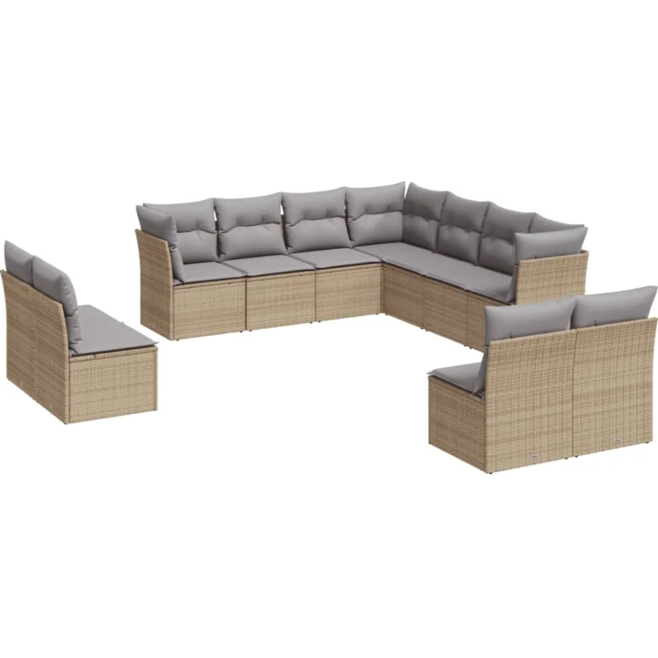 vidaXL 11-delige Tuinset met kussens poly rattan beige, foto 3